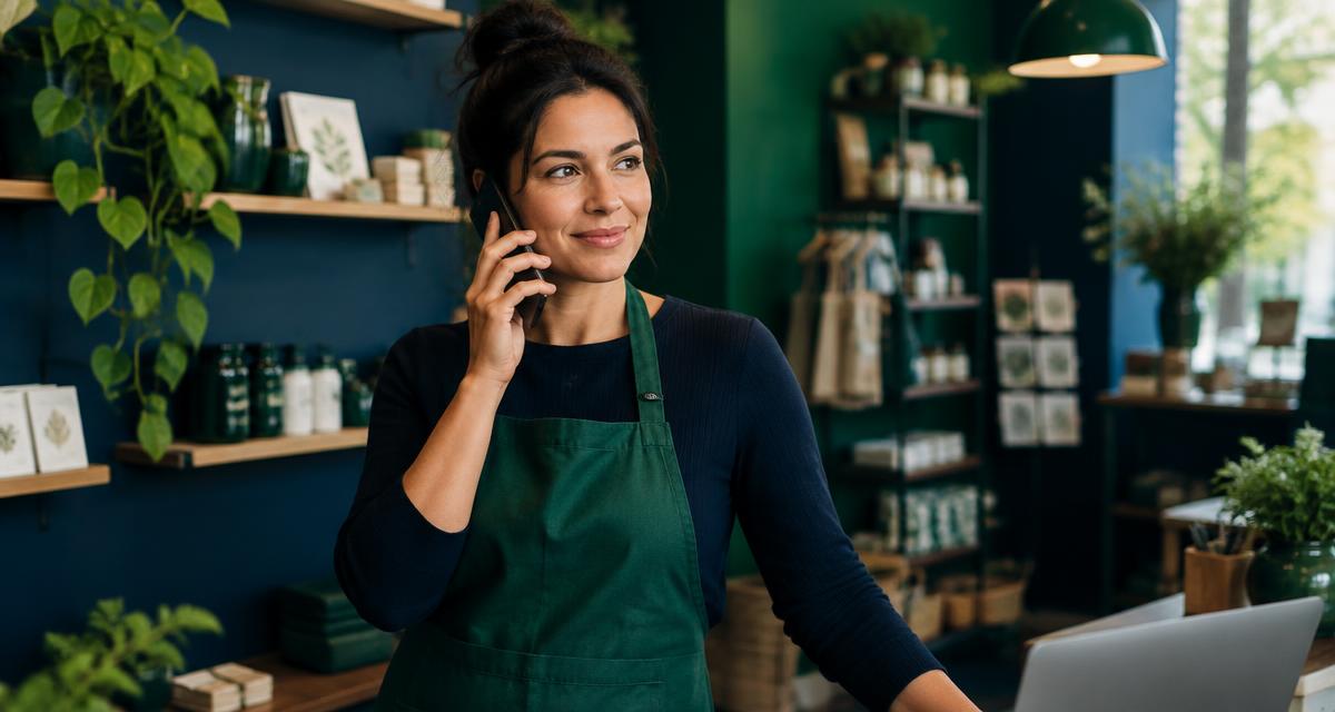 Small business workspace with a desk phone, headset, and laptop for managing business calls